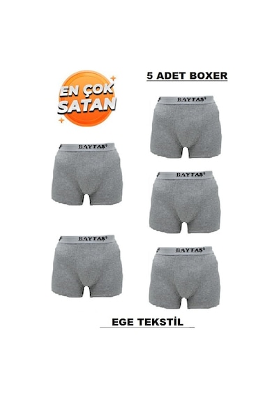 Baytaş Ekonomik Pamuklu Likralı Erkek Boxer 5'Li Gri
