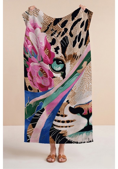 Leopar Çiçekli Safari Plaj Havlusu - Bohem Modern Siyah Pembe Hızlı Kuruyan Mikrofiber Havlu Sakin Mimoza