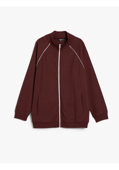 Koton Uzun Kollu Pamuk Karışımlı Cep Detaylı Biyeli Fermuarlı Sweatshirt Bordo 5sam70036mk Bordo