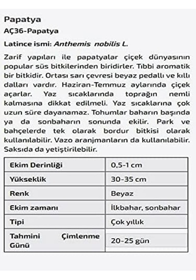 Agrodal Tarım Papatya Çiçeği Tohumu