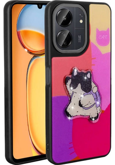 Xiaomi Redmi 13c Kılıf Parlayan Kabartmalı İkonik Figürlü Zore Amas Silikon Kapak Mor