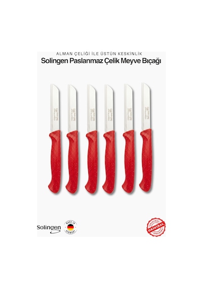 Solingen Profesyonel Kırmızı Meyve Bıçağı Ultra Keskin Paslanmaz Çelik Mutfak Bıçağı 6'lı Set Kırmızı