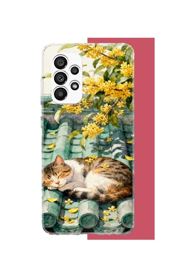 Samsung Galaxy A23 Uyumlu Çatıdaki Kedi Baskılı Silikon Kılıf Renkli
