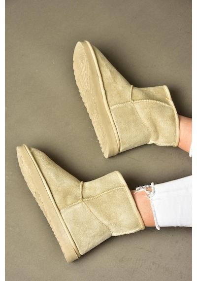 Fox Shoes R612026502 Bej Süet İçi Tüylü Kadın Bot Bej