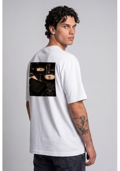 Black Nova Oversize Baskılı Unisex Tişört Espresso Martini Beyaz