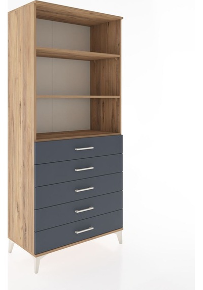 Hyperion Dolap 3 Raflı 5 Çekmeceli 88x44x195 Çam-antrasit Çam
