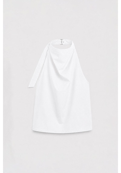 Suud Collection Beyaz Marty Halter Yaka Poplin Bluz