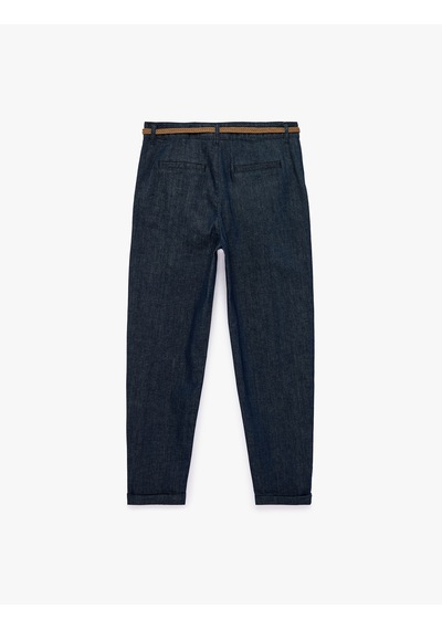 Koton Kemerli Yüksek Bel Rahat Kalıp Chino Denim Pantolon Koyu İndigo 7wal40049md Indigo