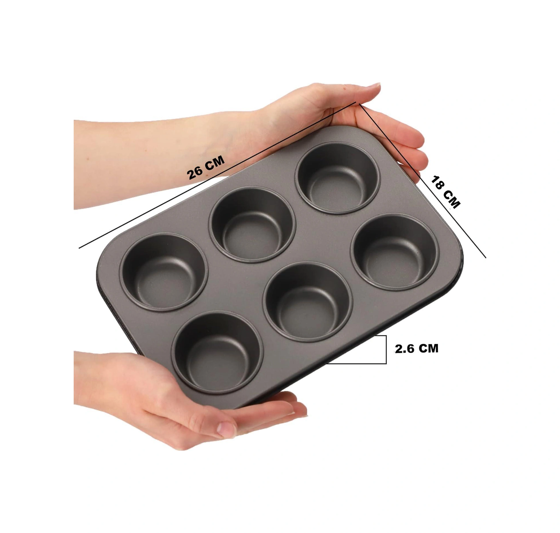Zhltools 6 Lı Muffin Kalıbı Teflon Çelik 100 Muffin Kağıtlı Siyah