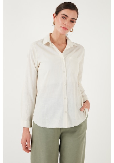 Lela Pamuklu Regular Fit Cepli Bayan Gömlek Cf25S16992 Ekru