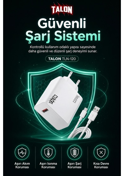 Akıllı Çip Korumalı 120w Hızlı Şarj Cihazı Kablo Dahil Güvenli Dolum Seti Diğer