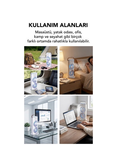 Masaüstü Vantilatör Taşınabilir Buzlu Su Spreyli Çift Katlı Fan Rgb Led Şarjlı Kumandalı 6000 Rpm