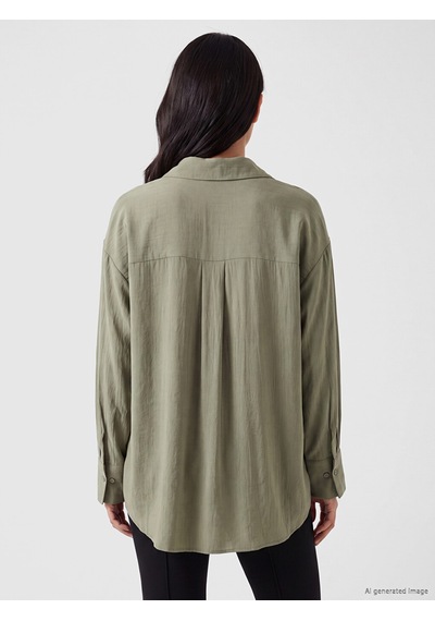 Lcw Everyday Haki Dokulu Oversize Kadın Gömlek