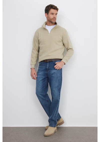 Tudors Unisex Relax Fit Rahat Kesim Pamuklu İçi Polarlı Yarım Fermuarlı Bej Dik Yaka Sweatshirt-35155 Bej Tudors Unisex Relax Fit Rahat Kesim Pamuklu İçi Polarlı Yarım Fermuarlı Bej Dik Yaka Sweatshirt-35155 Bej