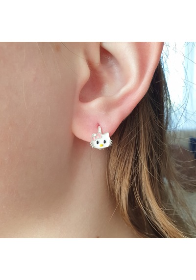 MAGRİB pembe fiyonklu sevimli kedi hello kittyli gümüş çocuk küpe