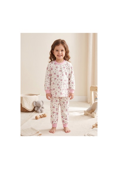 Deniva Kids Kız Çocuk Pembe Sevimli Desenli %100 Pamuklu Ribanalı Uzun Kollu Pijama Takımı Beyaz - Pembe Deniva Kids Kız Çocuk Pembe Sevimli Desenli %100 Pamuklu Ribanalı Uzun Kollu Pijama Takımı Beyaz - Pembe