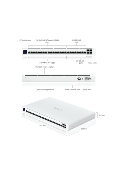 Uısp-s-pro 16 Port 27v Pasif Poe+8 Port Gb Rj45+4x10gb Sfp+ Uplınk 220w Poe L2 Yönetil