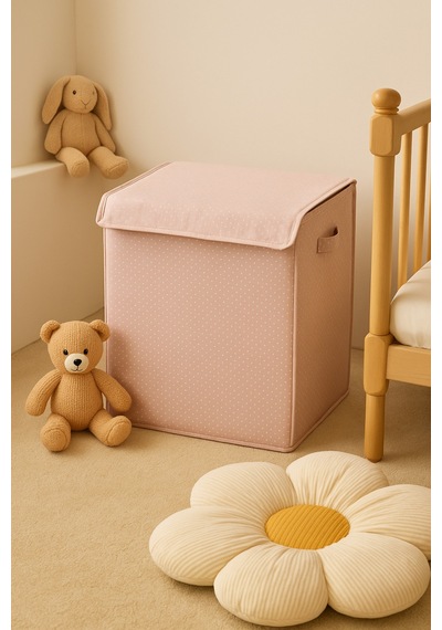Serstil Kapaklı Katlanabilir Puantiyeli Pembe 60 Litre Çamaşır Sepeti 40 X 30 X 50 Cm Pembe Benekli