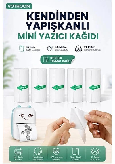 Zenvia 13 Lü Mini Yazıcı Termal Rulo Seti Çocuk Kamera Baskı Kağıdı 5 Yapışkanlı 5 Düz Beyaz 3 Renkli Znv2