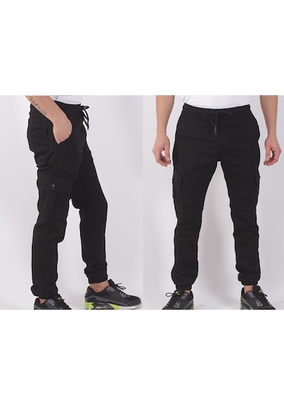 Black Steel Bel -Paça Lastikli Yanları Kargo Cepli Pantolon-19000
