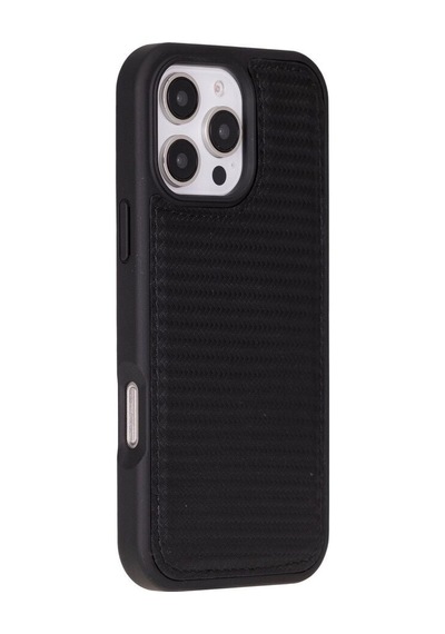 Cüzdan Taşıma Derdi Olmadan - Apple iPhone 16 Pro Uyumlu Hakiki Deri El Yapımı Kart Yuvalı Kılıf Karbon Siyah
