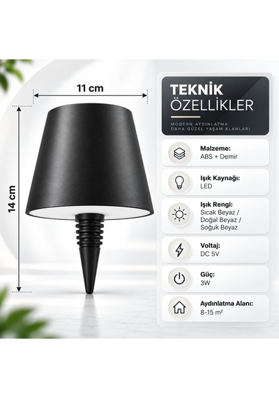 Tr Şişe Tipi Led Masa Lambası Şişe Dahil Değildir , 3 Işık Seçenekli Dokunmatik Dekoratif Aydınlatma, Usb Şar Genel 12560337
