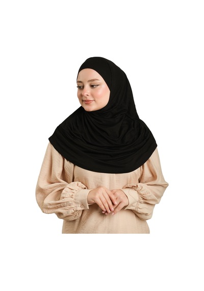 Hürrem Bone Siyah Pratik Hazır Geçmeli Tesettür Eşarp Viskon Boneli Büyük Boy 1290bv 01 siyah