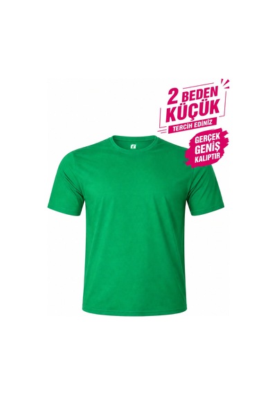Yuvarlak Yaka Erkek Battal Düz Renk Pamuklu Basic Tshirt Yeşil