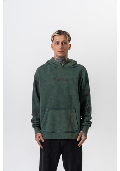 Respire Erkek Root Deep Baskılı Yıkamalı Kapüşonlu Oversize Hoodie Yeşil