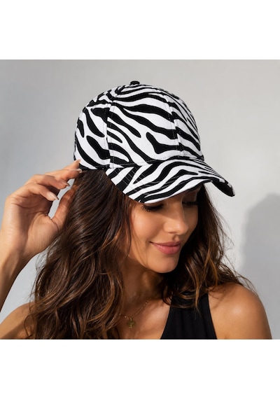 Valkyrie Zebra Desenli Kadın Şapka Ayarlanabilir Baseball Cap Siyah Beyaz Spor Günlük Şapka Siyah - Beyaz