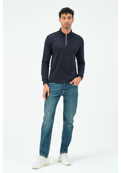 Fermuarlı Uzun Kollu Regular Fit Erkek Polo Yaka T-shirt Lacivert