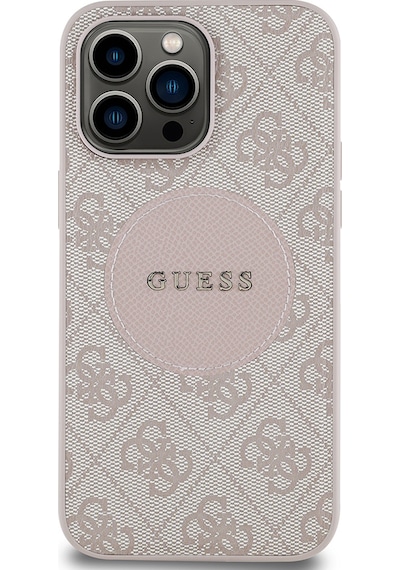 Apple Uyumlu iPhone 14 Pro Max Kılıf Guess Lisanslı M-safe Şarj Özellikli Yazı Logolu Circle Classic Kapak Pembe