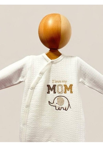 Cantoy Bebek I Love My Mom Yazılı Filli Tulum-15301 Ekru