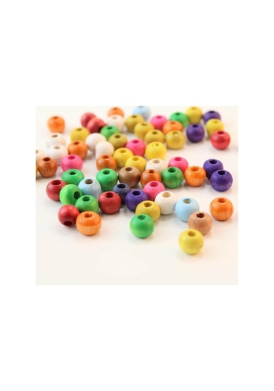 Boncuk Çeşitleri Karışık Renkli Ahşap Boncuk 8 Mm 1 Paket 100 Gram Boncuk