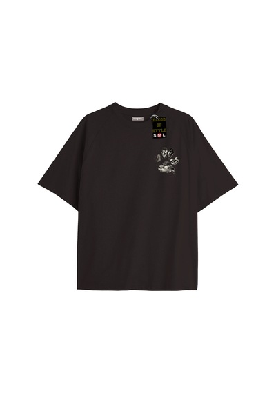 Flood Of Style Siyah Oversize T-shirt Minimal Kedi Patisi Özel Tasarım
