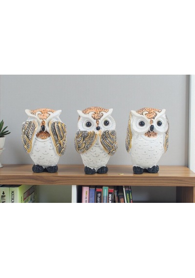 Feng Shui Görmedim Duymadım Bilmiyorum 3 Lü Baykuş Biblo Seti 10 Cm. Dekoratif Ev & Ofis Hediyesi