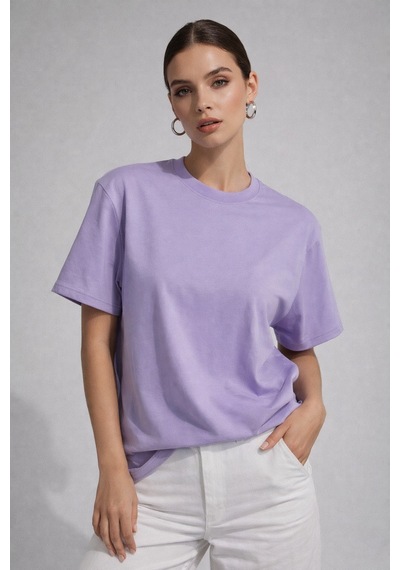 Kadın Lila %100 Pamuk Oversize Basic Tişört Rahat Kalıp Relaxed Bisiklet Yaka T-shirt Lila Kadın Lila %100 Pamuk Oversize Basic Tişört Rahat Kalıp Relaxed Bisiklet Yaka T-shirt Lila