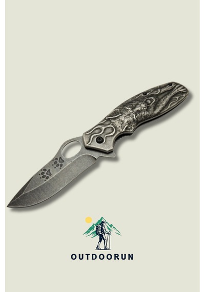 Metal Eskitme Alevli Kurt Kamp Çakı - 21 Cm siyah