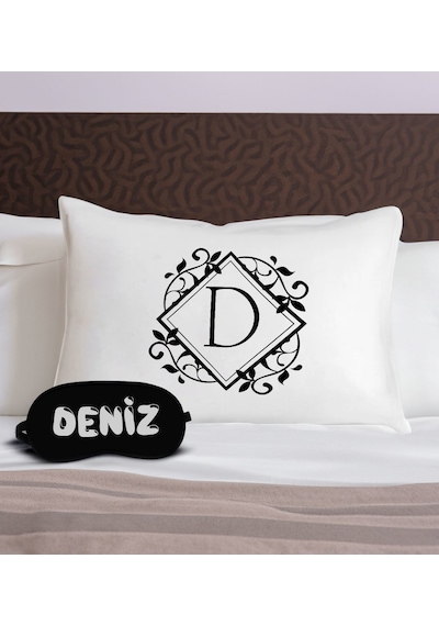 Bk Gift Kişiye Özel Baş Harf Tasarrımlı Pamuklu Yastık Kılıfı Ve Göz Bandı Uyku Seti-1, Tasarım Ev Tekstili, Uyku Bandı, Ev Hediyesi