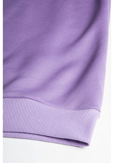 Unisex Mor Oversize Kalın Üç İplik Şardonlu Bisiklet Yaka Basic Sweatshirt Mor