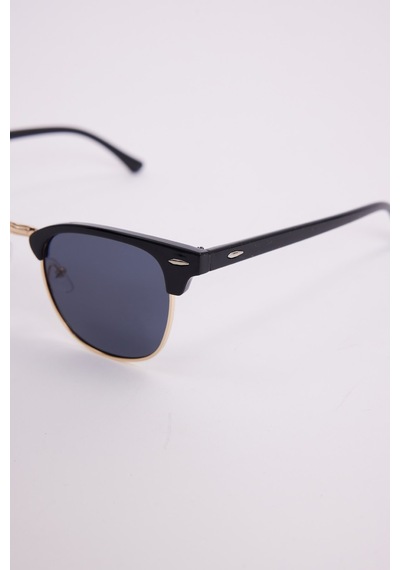 Unisex Siyah Oval Çerçeveli Gold Detaylı Uv 400 Korumalı Güneş Gözlüğü-51237 Çok Renkli