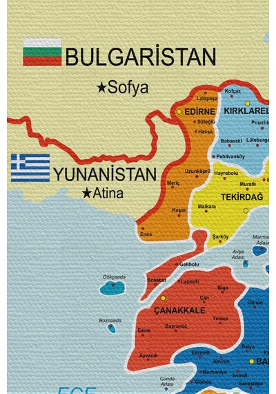 Duvar Örtüsü Detaylı Güncel Türkiye Haritası Kaliteli Kanvas Duvar Halısı-4049