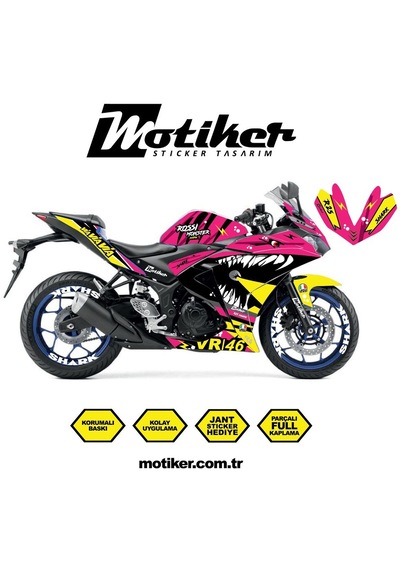 Yamaha Yzf R25 Rossi Köpek Balığı Shark Sticker Etiket Kaplama Modeli Pembe