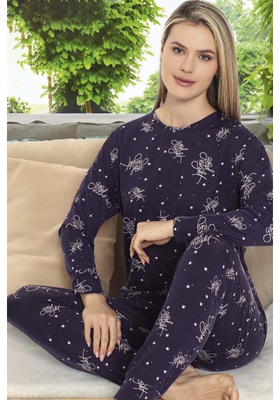 Aydoğan Kadın Yıldız Desen Uzun Kol Pijama Takımı 240966 Mor Mor