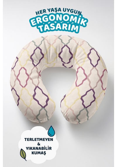 Geometrik Desenli Pamuklu Boyun Yastığı - Modern Pastel Renkli Yetişkin Seyahat Yastığı Mat Gün Doğumu Deniz Mavisi