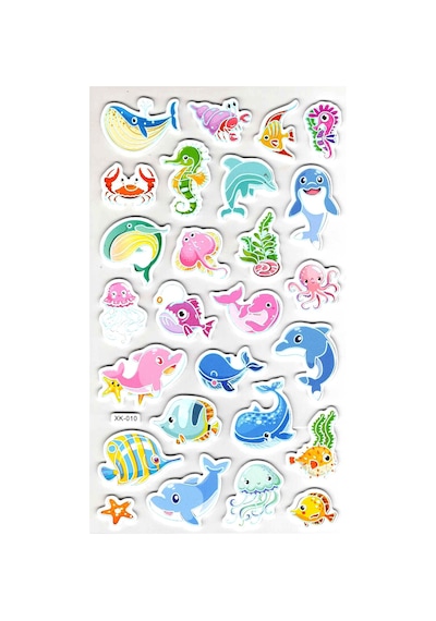 Sticker Eva Kabartmalı Stiker Çıkartma Defter Etiket Xk010 14x24 Cm - Sevimli Balıklar Çok Renkli