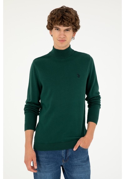 U.S. Polo Assn. Erkek Slim Fit Yarım Boğazlı Koyu Yeşil Basic Kazak 50293499-VR079
