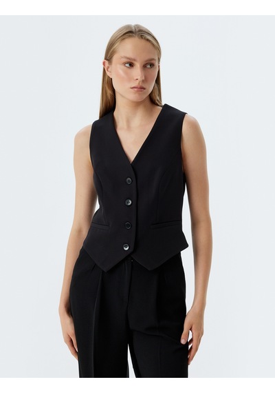 Koton Blazer Yelek Düğmeli V Yaka Regular Fit Siyah 5wak20007uw Siyah