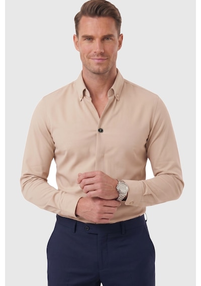 Rizzup Bej Slim Fit Kolay Ütülenebilir Açık Dik Yaka Likralı Erkek Gömlek 2602615