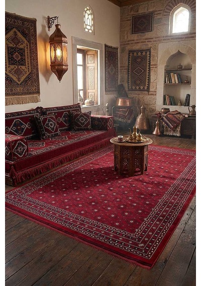 Afgan Halısı Bilicik Etnik Khall Otantik Desen Viskon Kırmızı Halı Bc02 Bordo